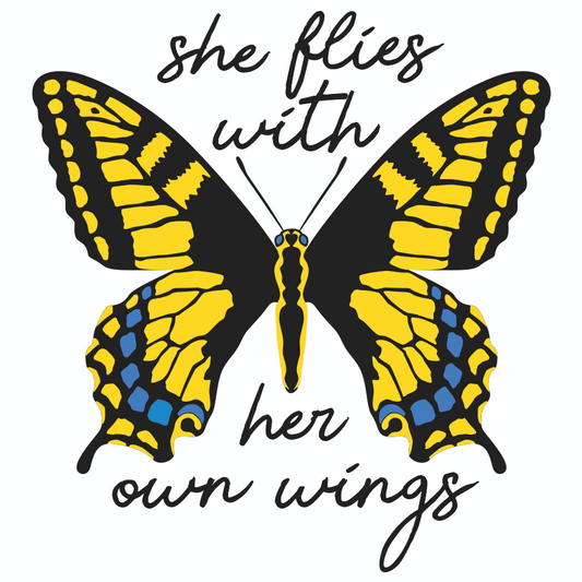 This 3 inch square vinyl sticker features Oregon's state insect, the Oregon Swallowtail, and the state's official motto: She flies with her own wings